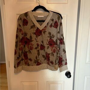 Chris & Carol Red Floral V-Neck Sweater